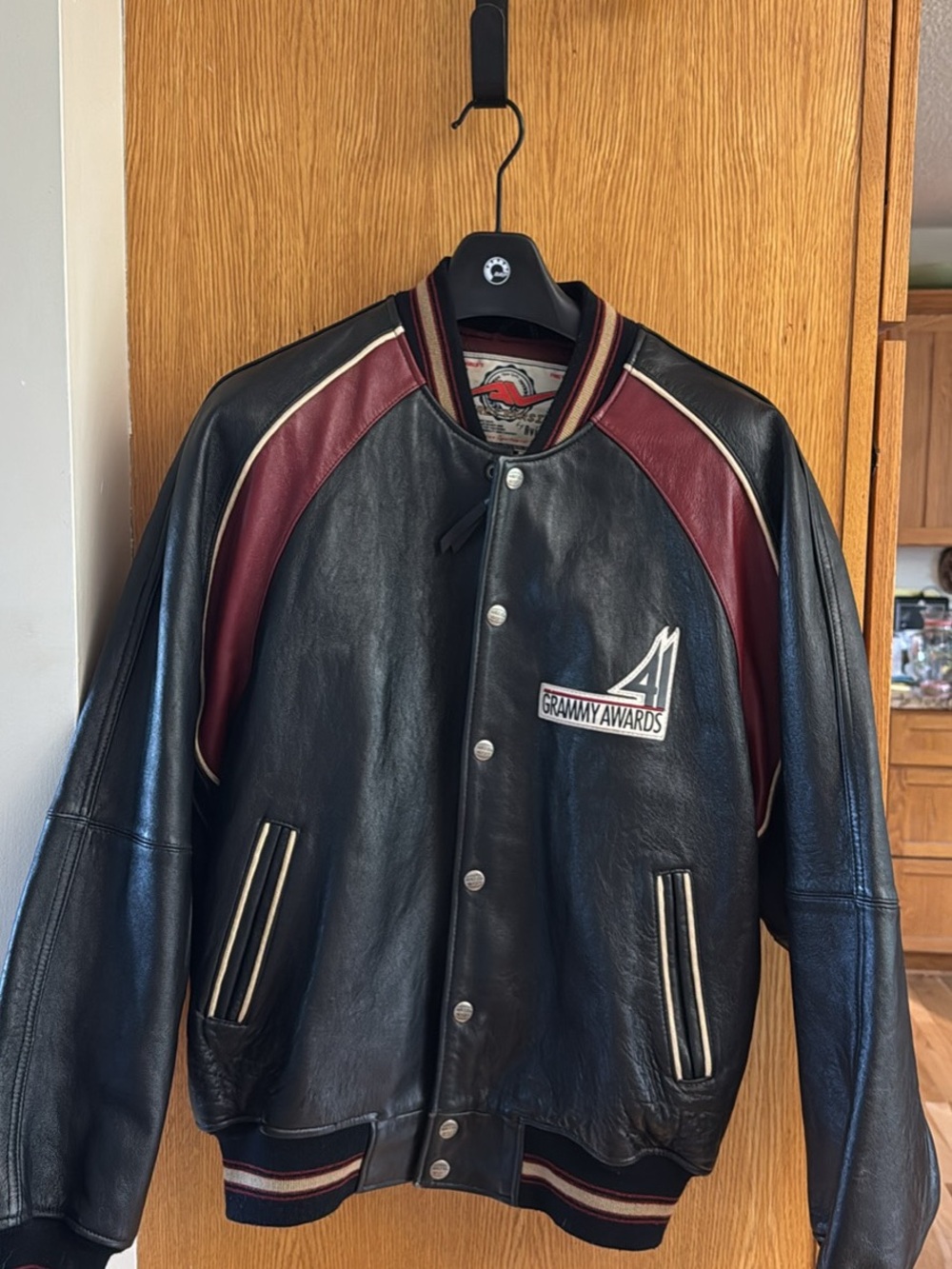 Black and Burgundy Leather Varsity Jacket-Grammy